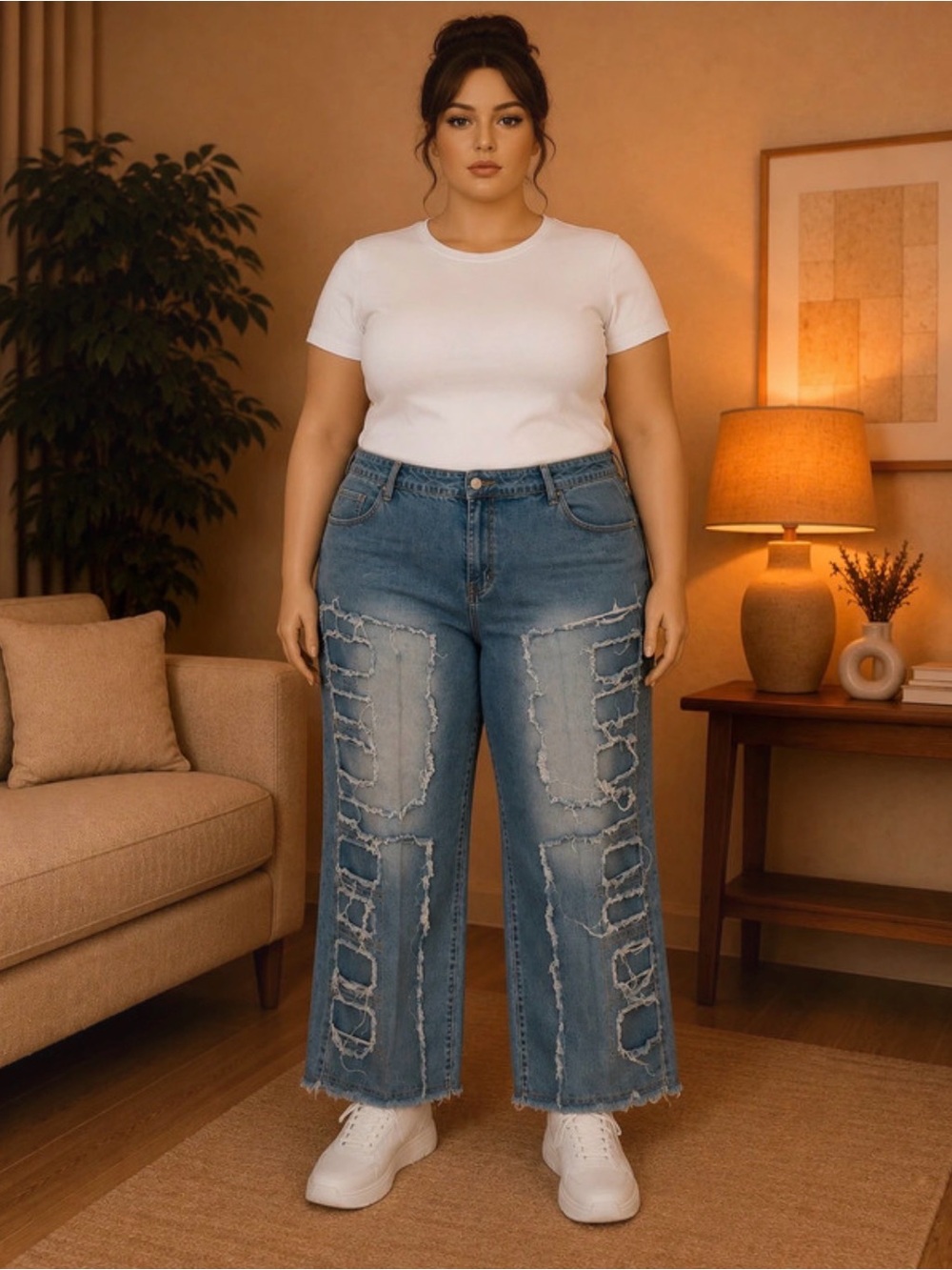 HME Light Blue Distressed Straight Leg Jeans